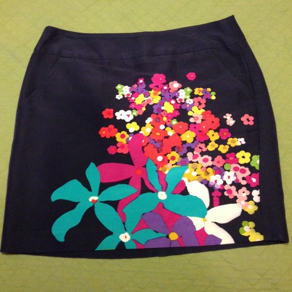 Trina Turk navy and floral skirt