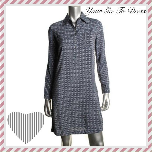 STUDIO M Blue Patterned Classic Shirt Dress!