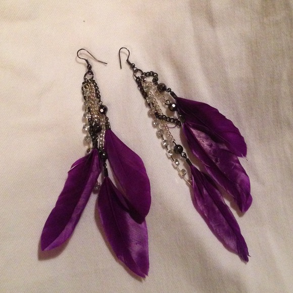 Purple feather earrings
