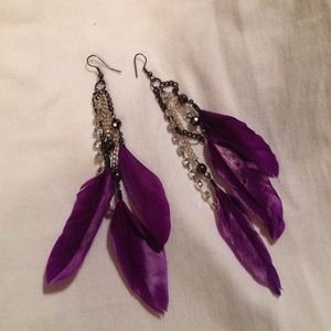 Purple feather earrings