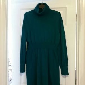 Cowl neck, L/S  Teal knit sweater dress
