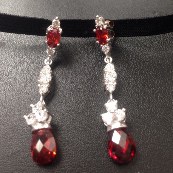 .925 sterling silver & simulated garnet earrings.