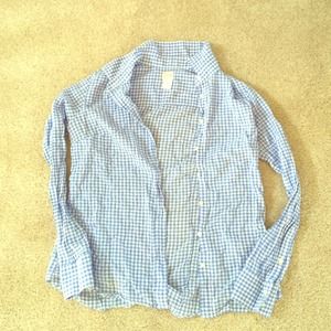 Jcrew light blue and white checkered shirt