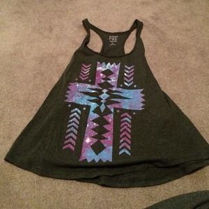 Grey Colorful Cross embleshment tank top