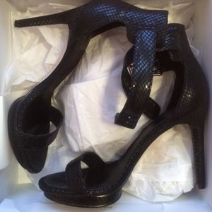 Patent snack print heels- designer