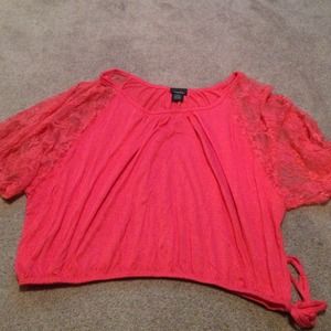 Pink shirt with lace sleeves