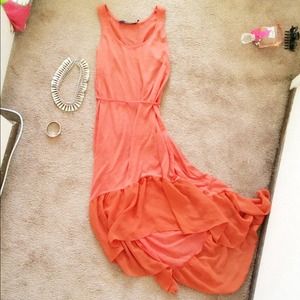 Coral High-Low Dress with String Belt