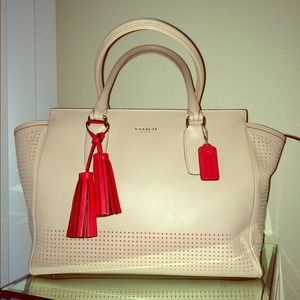Coach handbag w/ laser cut and red accent tassel!