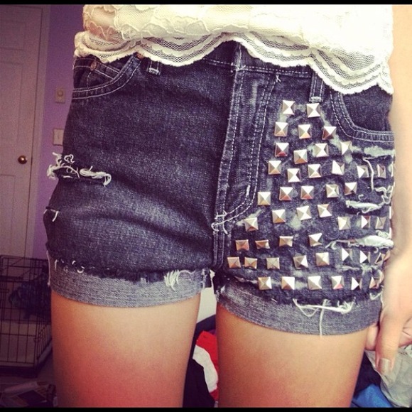 Handmade Studded High Waisted Shorts