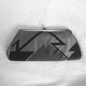 Black and grey geometric clutch