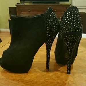 Sexy Black Embellished Heel Booties