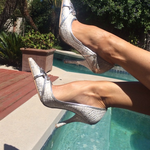 Baby Phat silver/white snakeskin heels