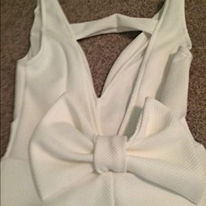 White plunge bow back dress