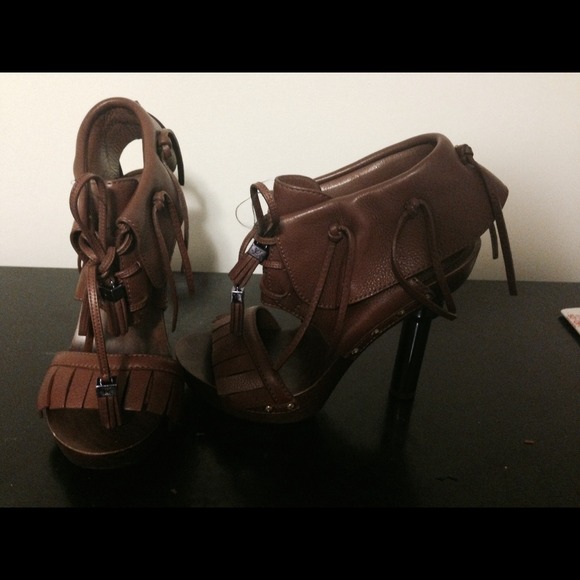 Louis Vuitton cognac leather and wooden heels