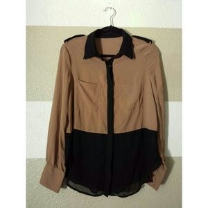 Color Block Button Down Blouse