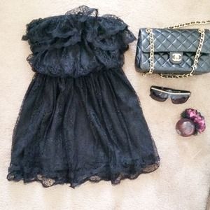 Black Laced Ruffle Tube Top Dress