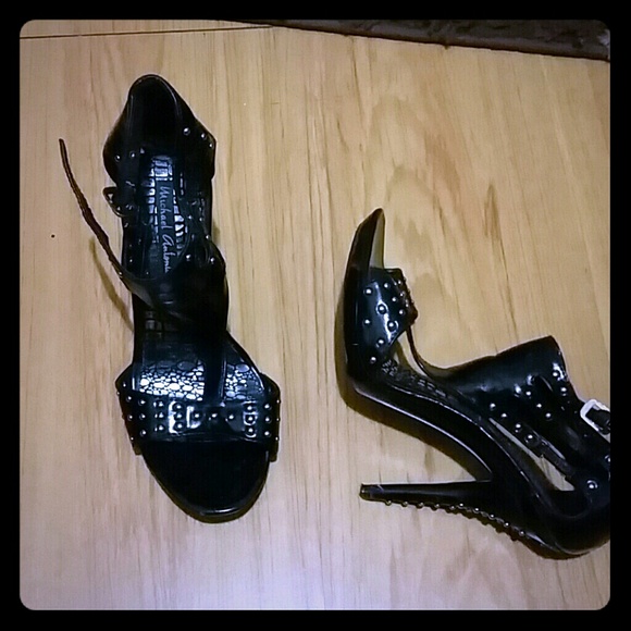 Open toe stud heels
