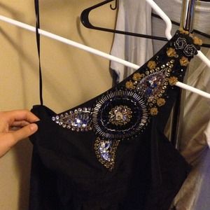 Tibi black one shoulder embroidered dress