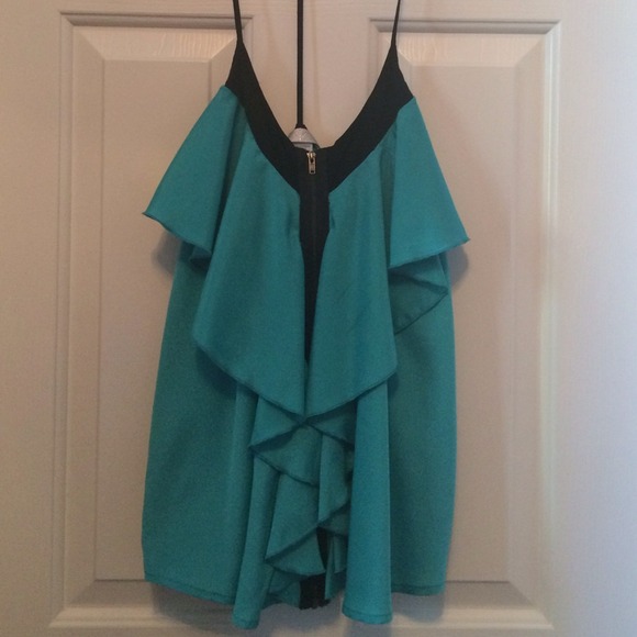Turquoise T-back Ruffle Top - Picture 2 of 4