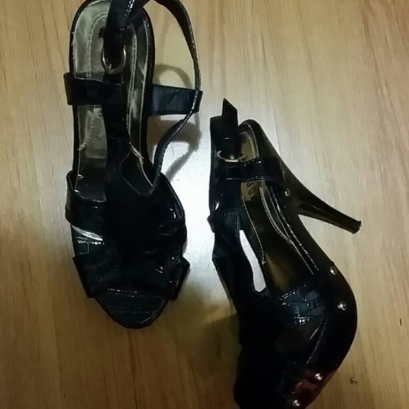Black sling back gold studs