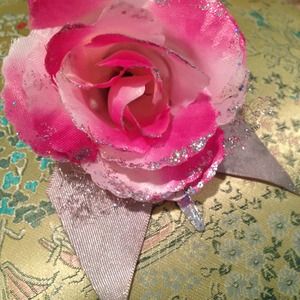 Pink Flower with Sparkles & Lace Hair Clip