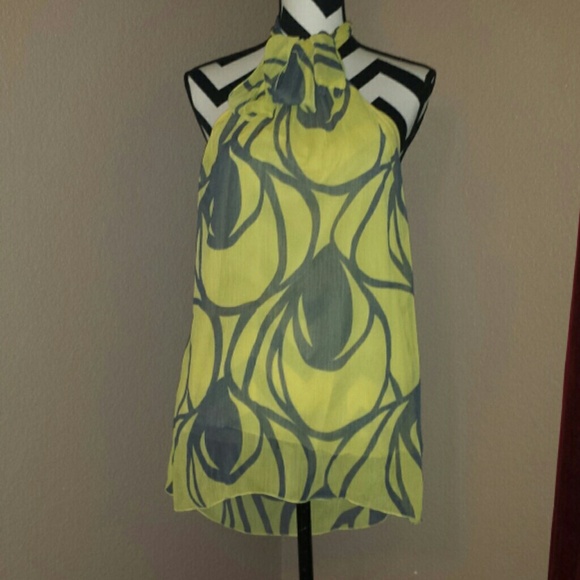 COMO YELLOW WITH BLK PRINT SAMI SHEER DRESS,SZ LG