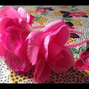 Pink Headband with Big Pink Flowers & Pink Ribbon