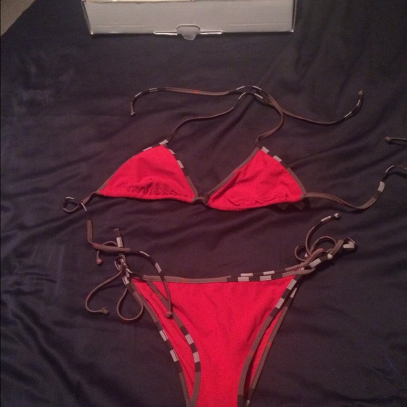 Burberry, check triangle bikini in military red