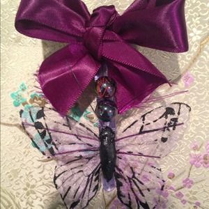 Purple Hair Clip w/ Purple Ribbon Bow & Butterfly