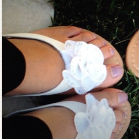White rose petal flat sandals - size 8