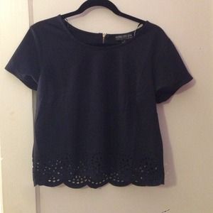 Black Scalloped Cut-Out Crop-Top