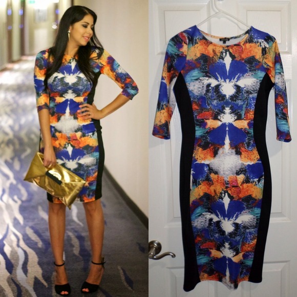 Stretchy Splash print column dress