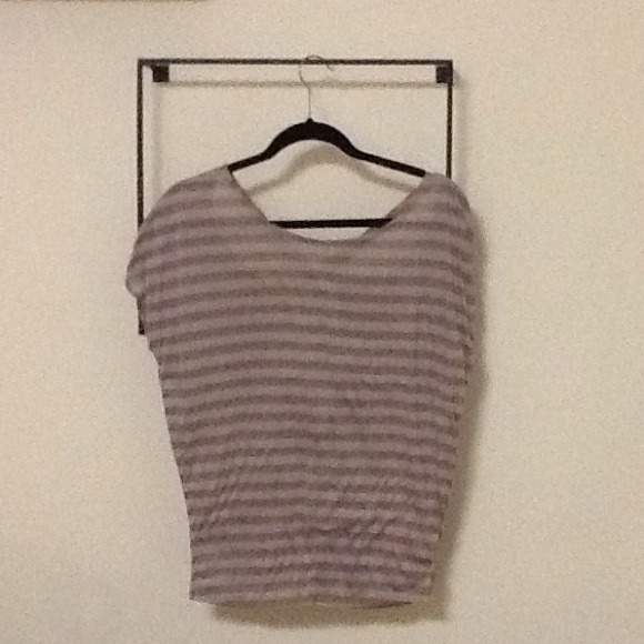 Grey and lavender shirt with peek a boo back