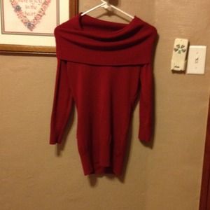 Off the shoulder deep red sweater