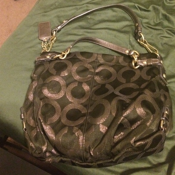 Forest Green & Gold coach handbag 💎Rare💎