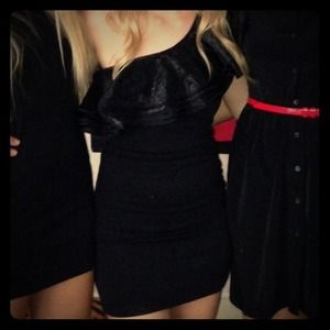 ASOS black one shoulder ruffle dress
