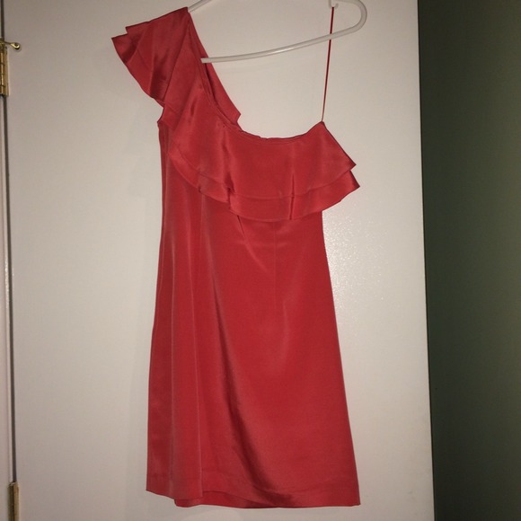 One Shoulder Ruffle Silk Mini Dress - Picture 2 of 3