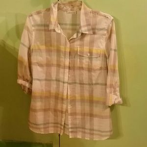 Liz Claiborne white/grey/green/yellow cotton shirt