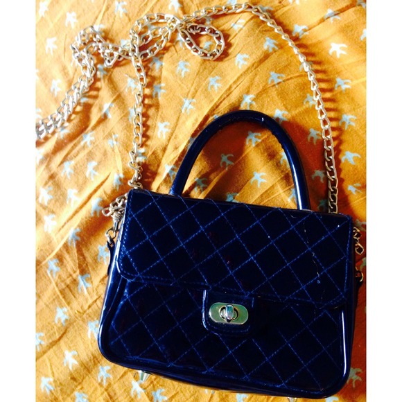 Gold and black patent vegan leather shoulder purse