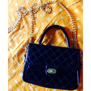 Gold and black patent vegan leather shoulder purse