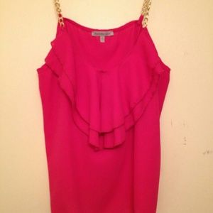Hot pink top with gold metal straps
