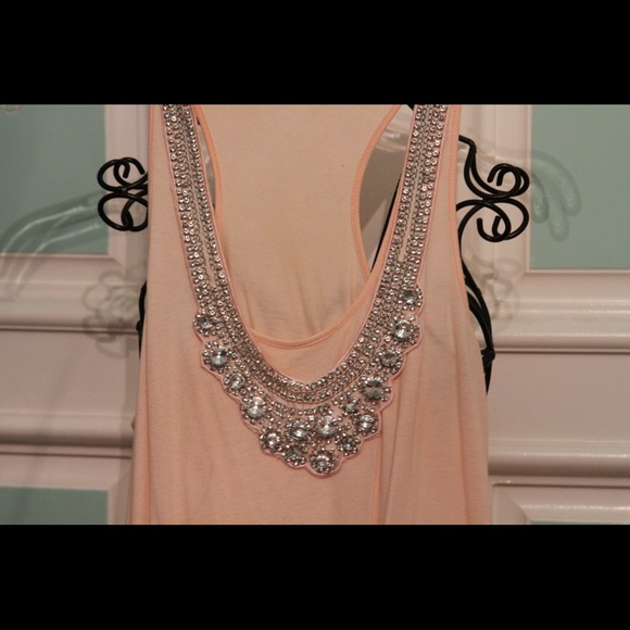 Forever 21 Peach Tank with Bedazzled Necklace - Picture 2 of 3