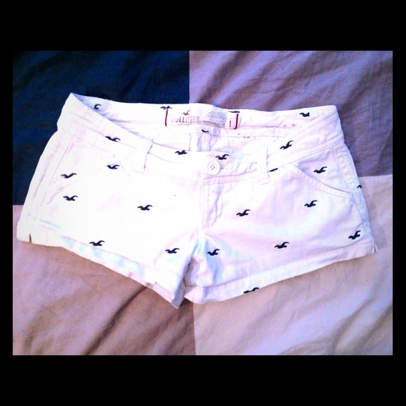 White Hollister Seagull Print Shorts
