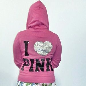 Sequin hood sweatshirt PINK