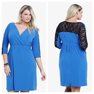 Blue dress with black lace.