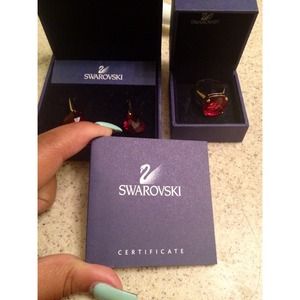 Swarovski Crystal Set in Red Earrings & Ring
