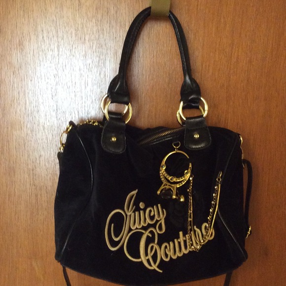 Juicy Couture Black Velour Handbag w/goldhardware