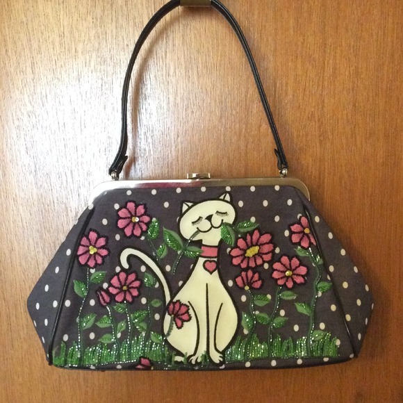 Isabella Fiore Grey Polkadot Embellished Cat bag
