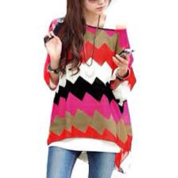 Oversized sheer dolman chevron top!