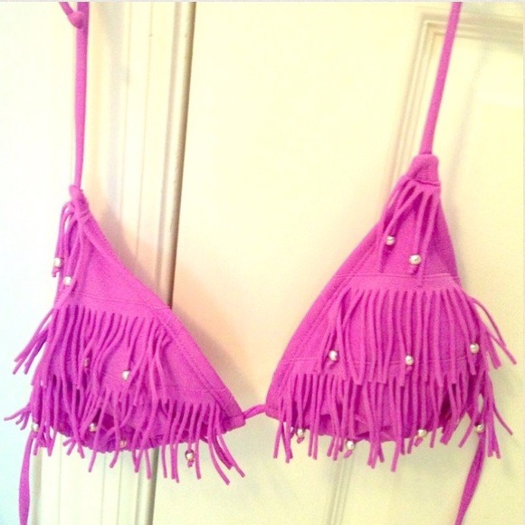 Fringe lavender bathing suit top